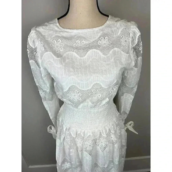 Burryco Midi Dress White Lace Bow Detail Coquette Sheer Women's Sz Small NWT - Picture 2 of 14